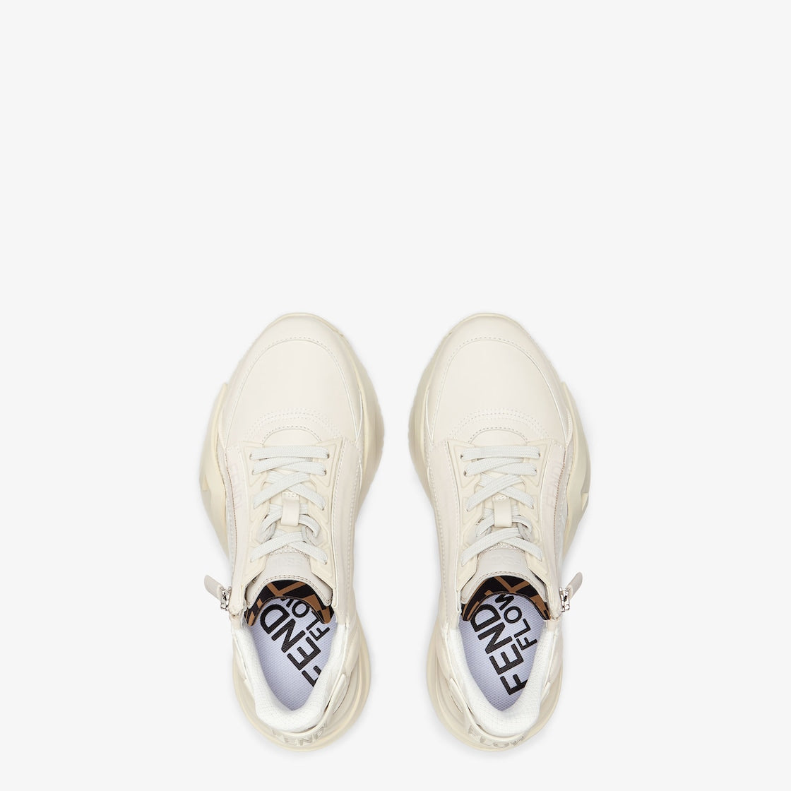 Flow Sneakers White – branded with pattern on the tongue and rubber tab with embossed logo on the back – LUX VERSE Luxury Designer Fashion Outlet