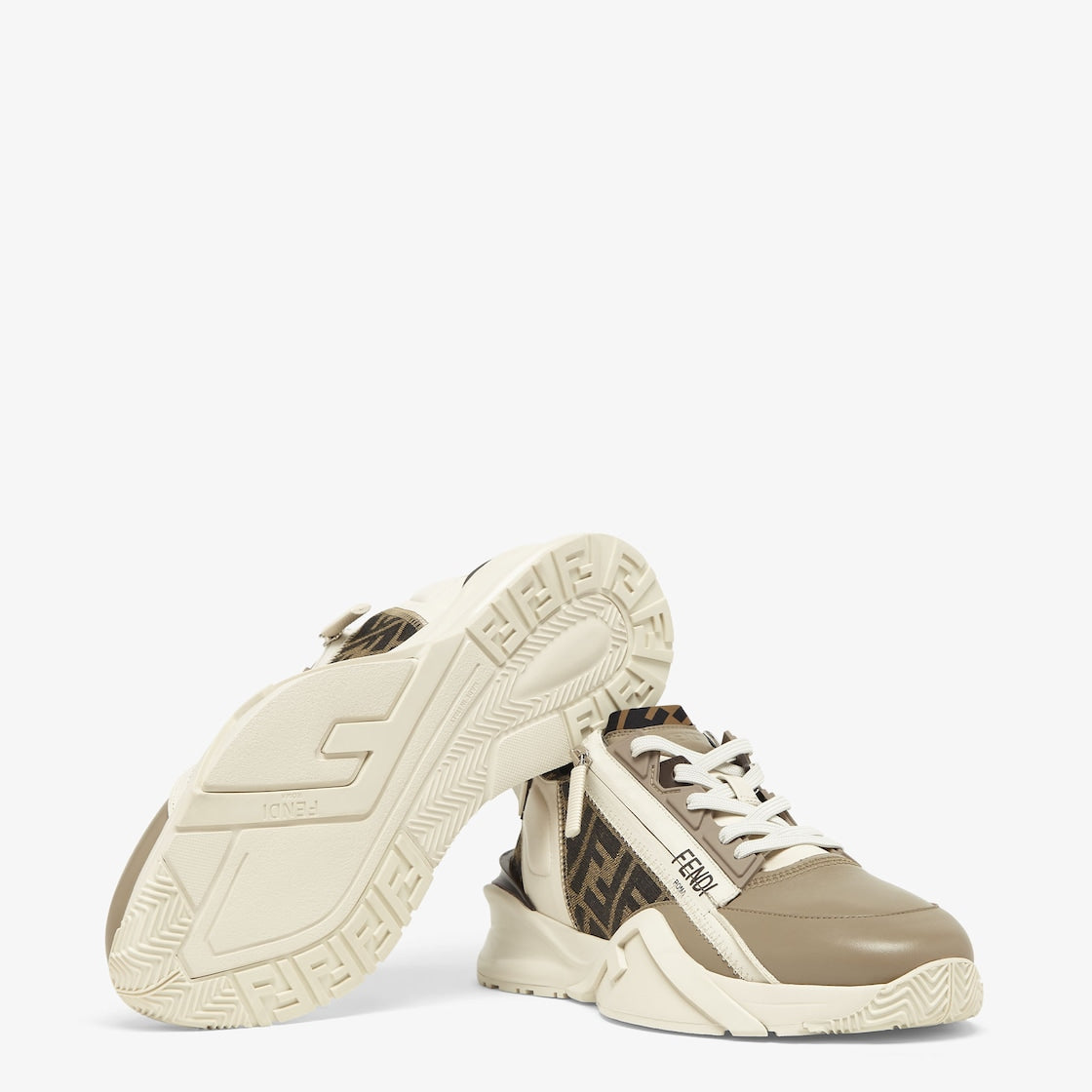 Flow Sneakers Beige – branded with pattern on the tongue and rubber tab with embossed logo on the back – LUX VERSE Luxury Designer Fashion Outlet