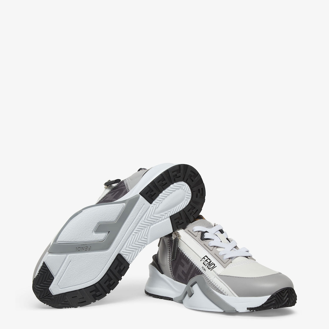 Flow Sneakers – made of gray leather with white leather details – LUX VERSE Luxury Designer Fashion Outlet