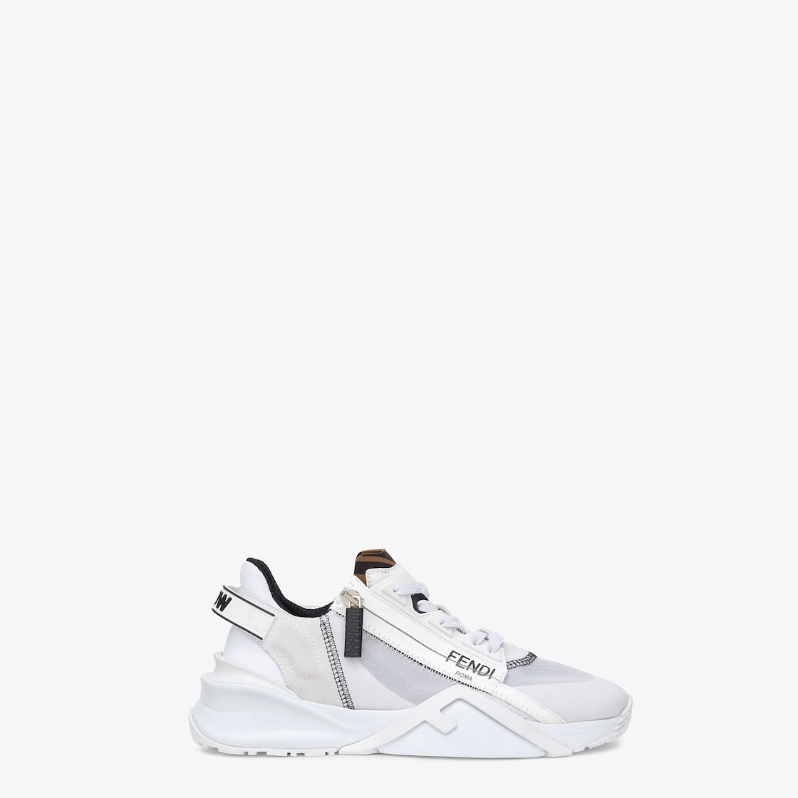 Flow Sneakers Nylon White – customized with pattern on the tongue and rubber tab with embossed logo on the back – LUX VERSE Luxury Designer Fashion Outlet