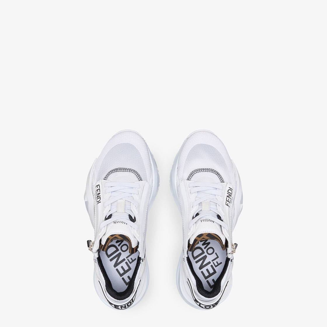 Flow Sneakers Nylon White – customized with pattern on the tongue and rubber tab with embossed logo on the back – LUX VERSE Luxury Designer Fashion Outlet
