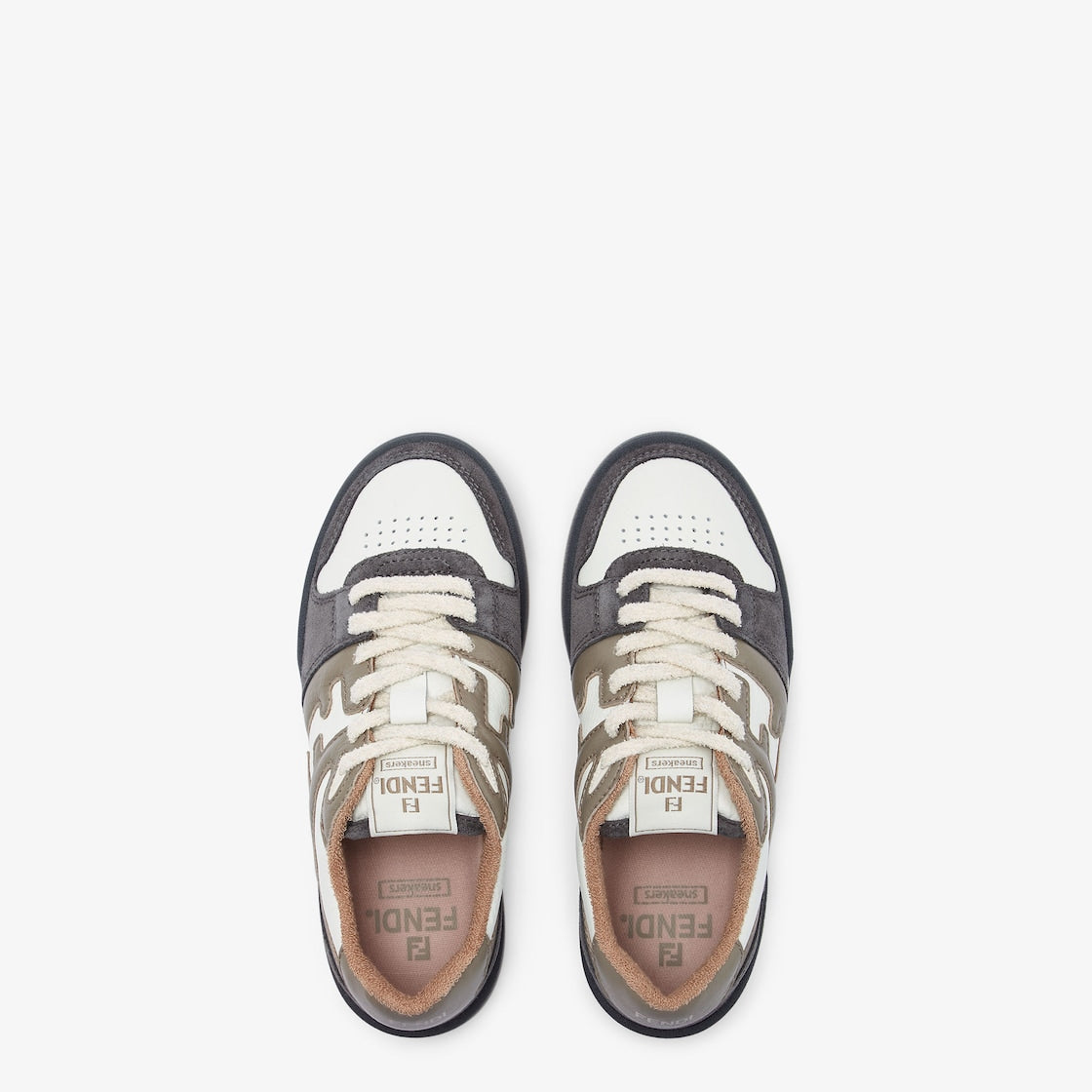 Low Top sneaker Multicolour – made of white leather with dove gray details and brown suede inserts – LUX VERSE Luxury Designer Fashion Outlet