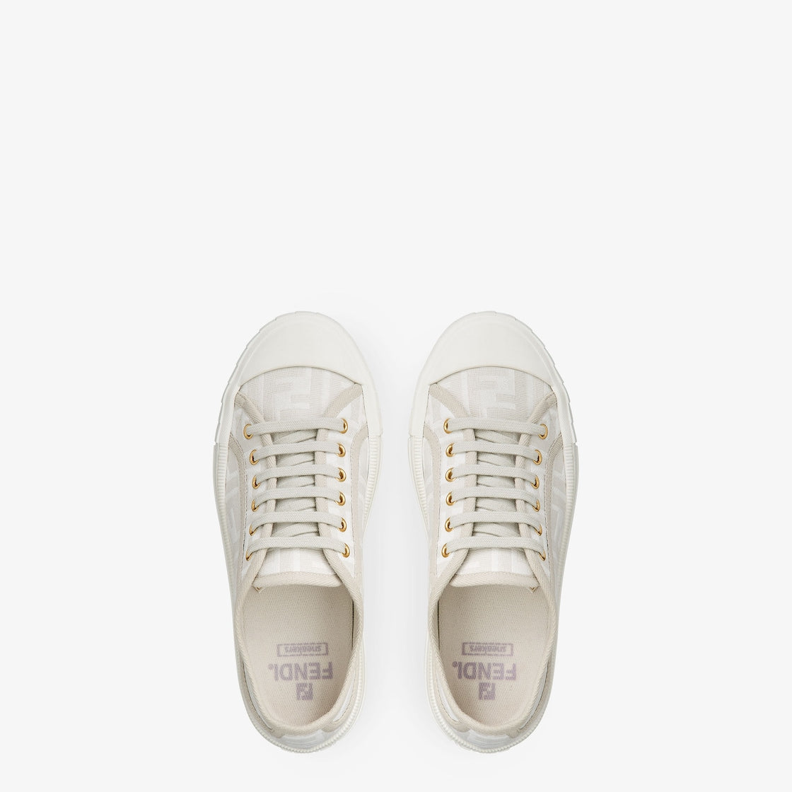 Domino Sneakers White – made of jacquard fabric with brown motif – LUX VERSE Luxury Designer Fashion Outlet