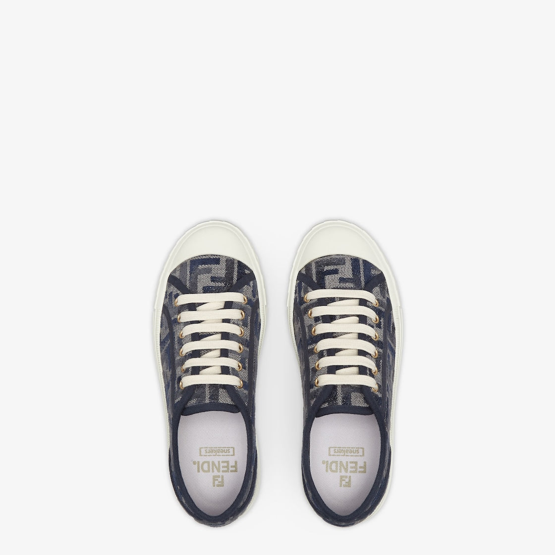 Domino Sneakers – made of gray denim with the iconic jacquard motif in blue chenille – LUX VERSE Luxury Designer Fashion Outlet