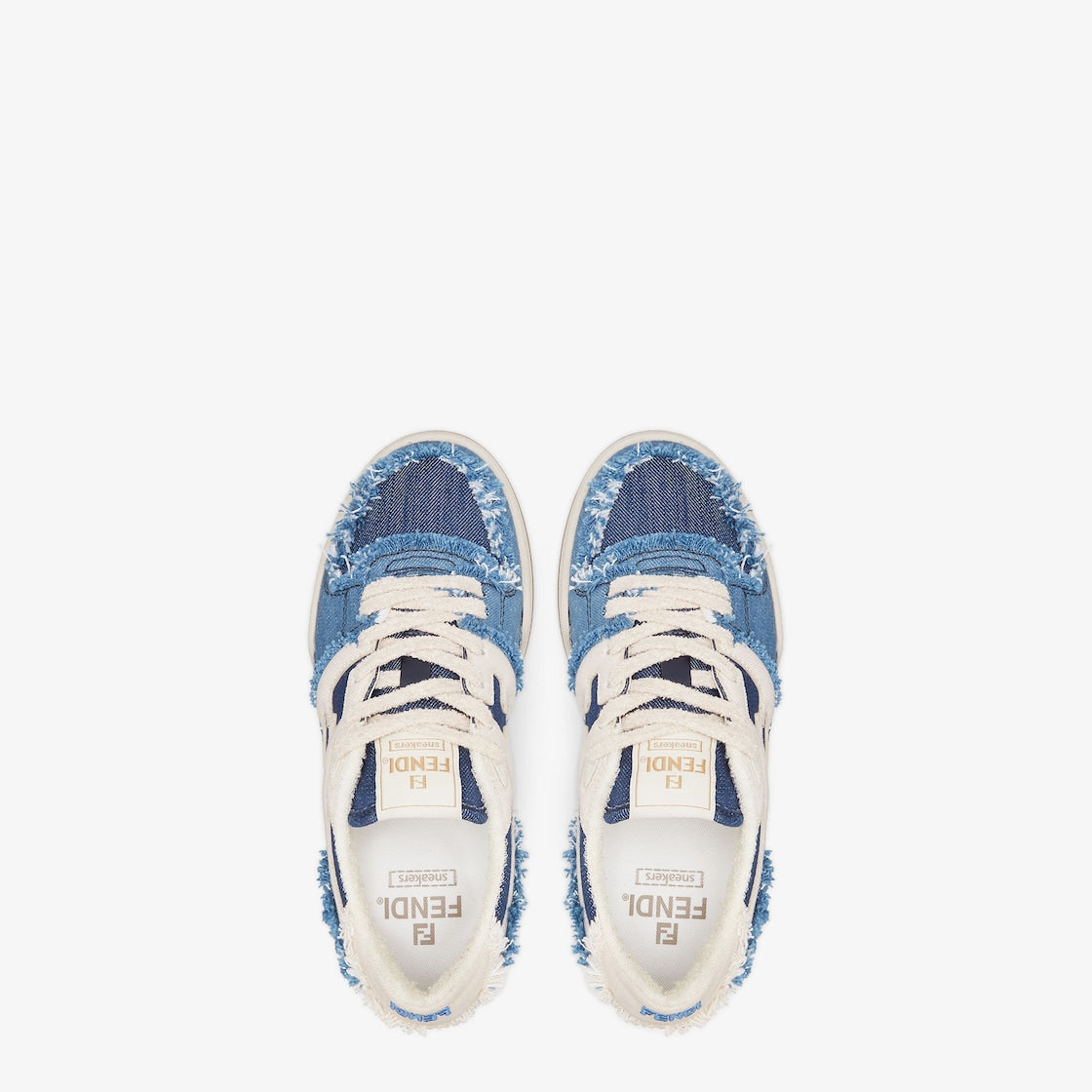 Low Top sneaker Blue Denim – made of denim in two shades of blue with fringed edges – LUX VERSE Luxury Designer Fashion Outlet