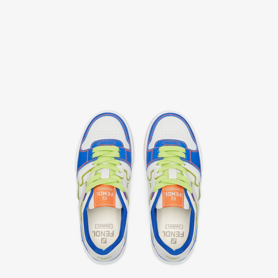 Low Top Rubber Sneaker – embellished with orange stitching and wasabi green trim and laces – LUX VERSE Luxury Designer Fashion Outlet