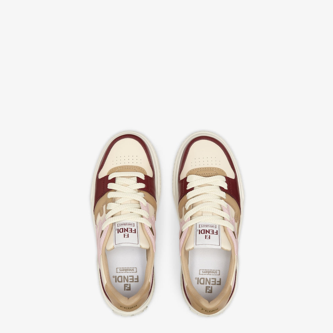 Lace-up sneaker Leather – made of white leather with burgundy, beige and light pink inserts – LUX VERSE Luxury Designer Fashion Outlet