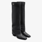 Square Toe Boots – the leg partially covers the heel creating a trompe effect and soft creases on – LUX VERSE Luxury Designer Fashion Outlet