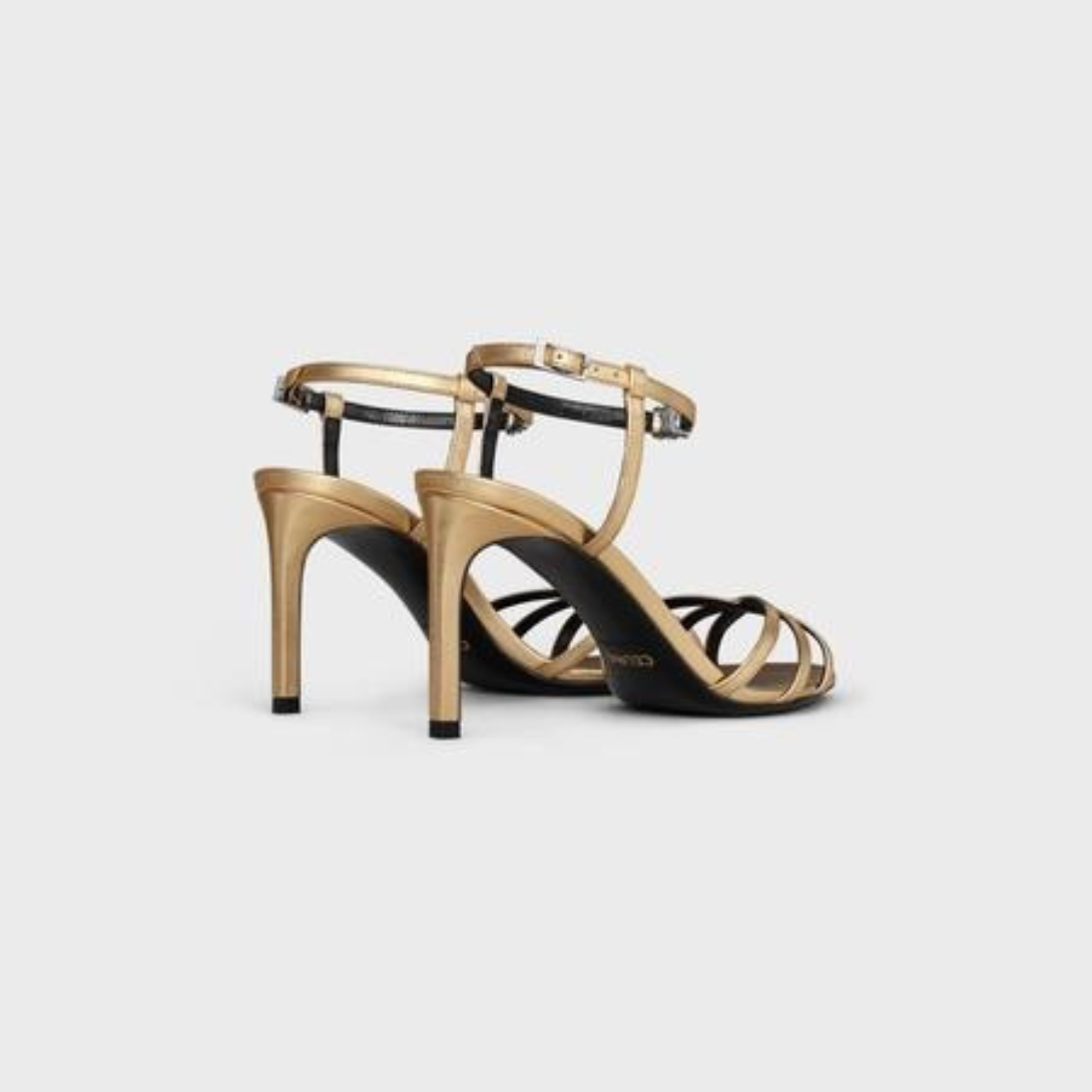 SOIR SANDAL in LAMBSKIN – 100% LAMBSKIN100% Goatskin Lining3.3 IN (85 MM) heelALMOND TOE SHAPEMETAL – LUX VERSE Luxury Designer Fashion Outlet