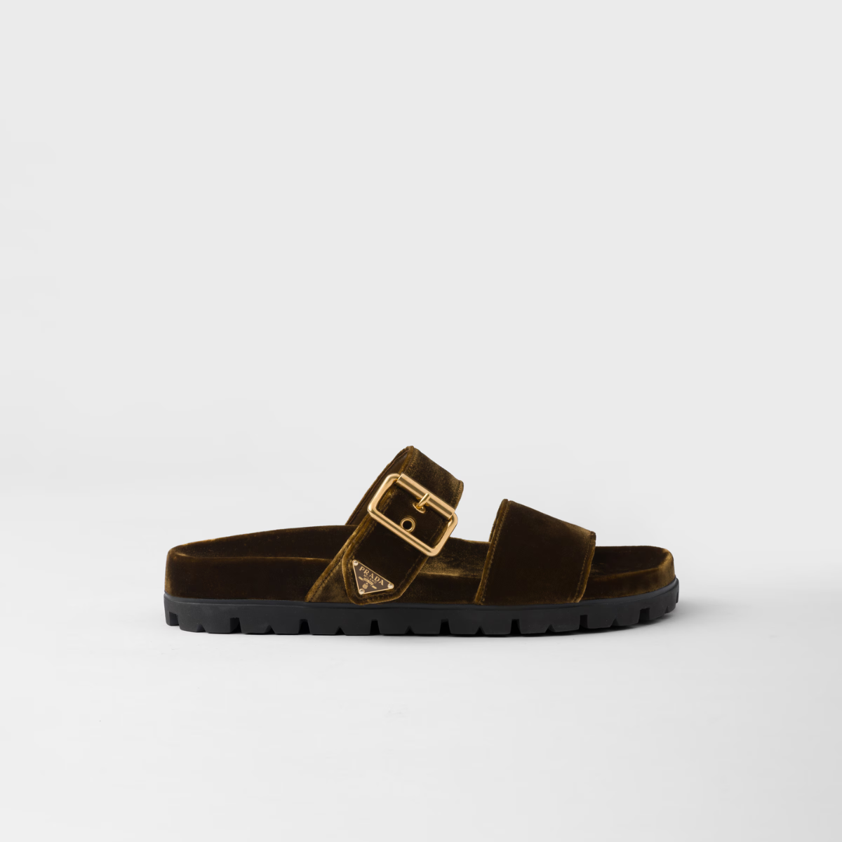 Velvet slides – the footwear defined by metal buckles has comfortable rubber soles and is decorated – LUX VERSE Luxury Designer Fashion Outlet