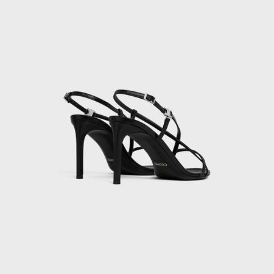 SOIR CRISS CROSS SANDAL WITH TRIOMPHE in LAMBSKIN – mM) heelALMOND TOE SHAPEMETAL TRIOMPHE SIGNATURE ON THE SIDE STRAPENGRAVED – LUX VERSE Luxury Designer Fashion Outlet