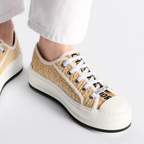 Platform Sneaker Cotton Embroidered – the design features a comfortable thick sole, tongue and Christian laces – LUX VERSE Luxury Designer Fashion Outlet