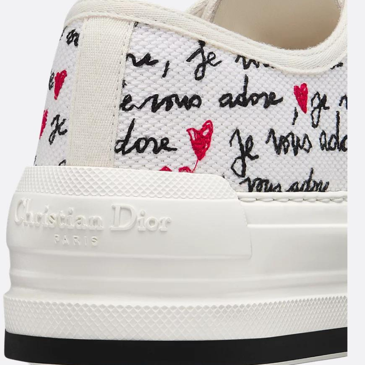 Walk'n'Platform Sneaker Adore Motif – the white embroidered cotton upper showcases the black and red Je Vous Adore (I Love – LUX VERSE Luxury Designer Fashion Outlet
