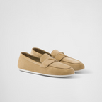 Suede loafers – upper with leather band Apron with pinched stitch seam Leather lining Enameled metal – LUX VERSE Luxury Designer Fashion Outlet