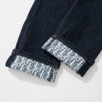 Gerade geschnittene Herrenjeans mit Monogramm-Saum aus marineblauem Denim
