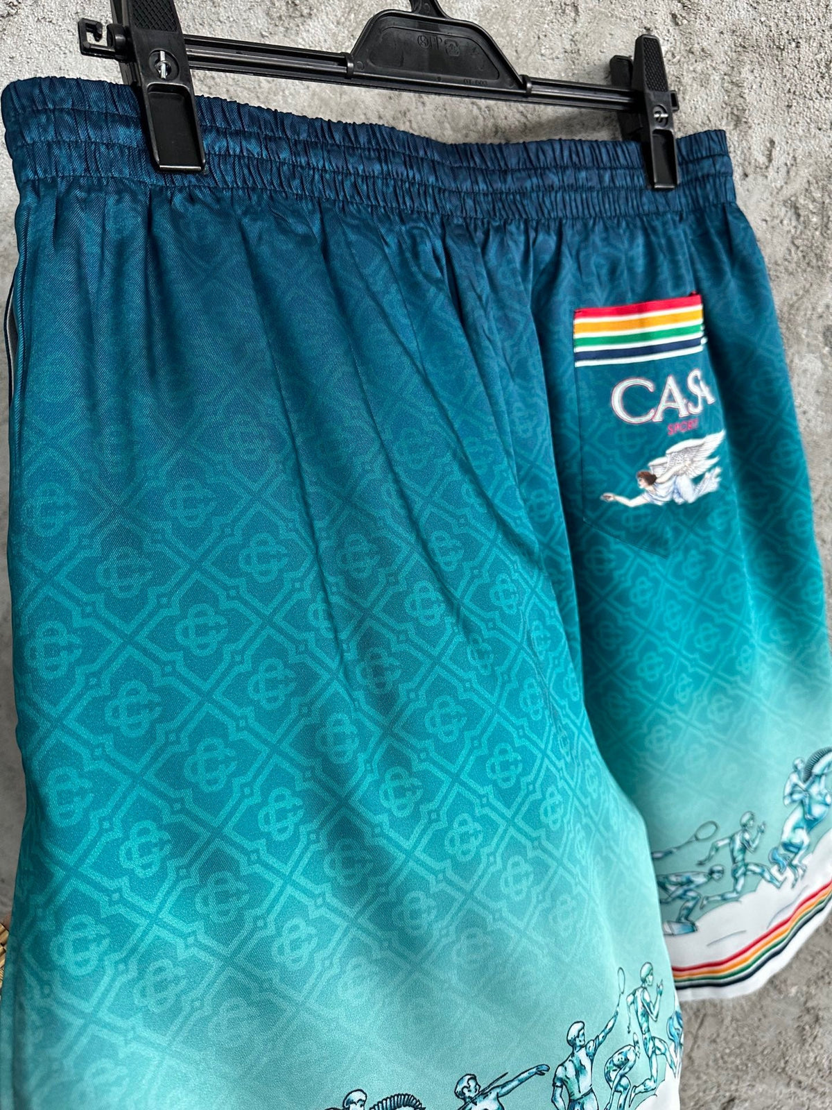 Türkisfarbene Seidenshorts mit Farbverlauf – Herren
