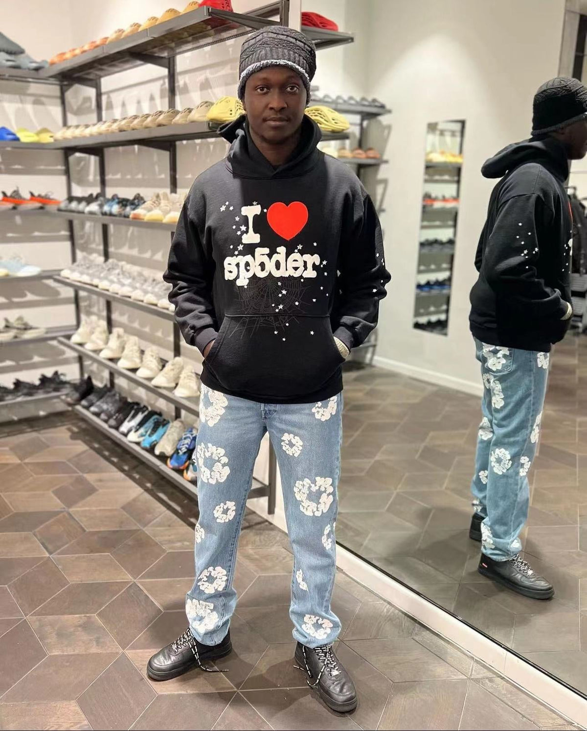 Black Cotton Graphic Joggers - Men's