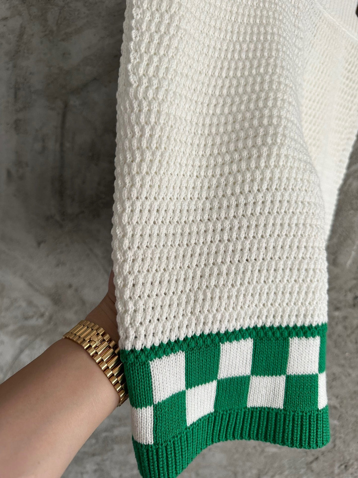 Cream Knit Check Hem Drawstring - Men's