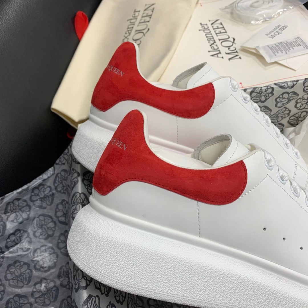 Oversized Red Suede Tab Sneakers
