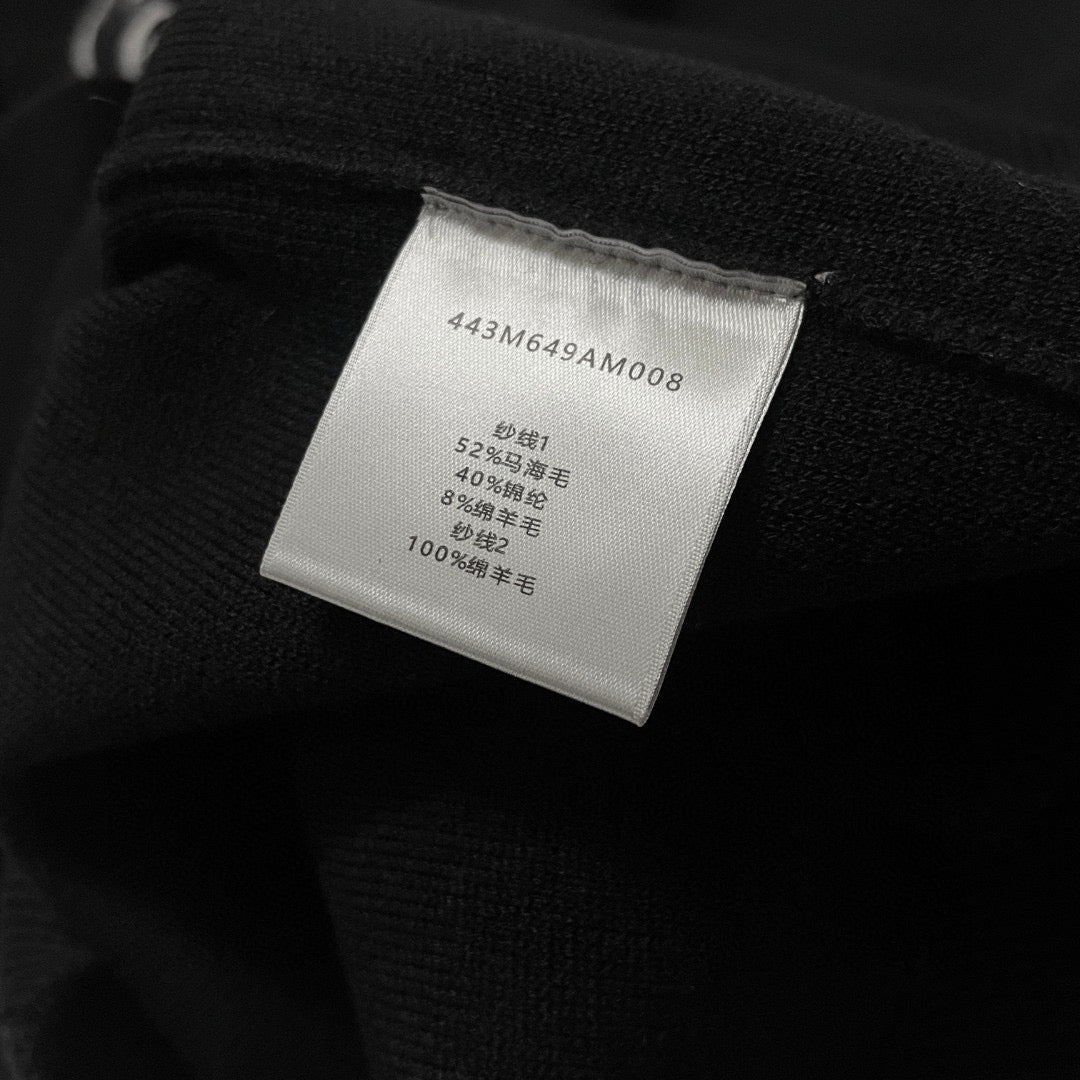 Rundhals-Pullover aus schwarzer Wolle mit Textlogo – Herren