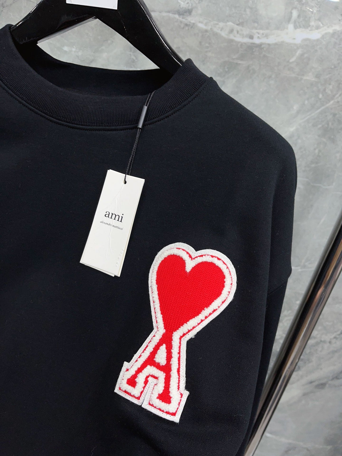 Navy Cotton Heart Logo Crewneck - Men's