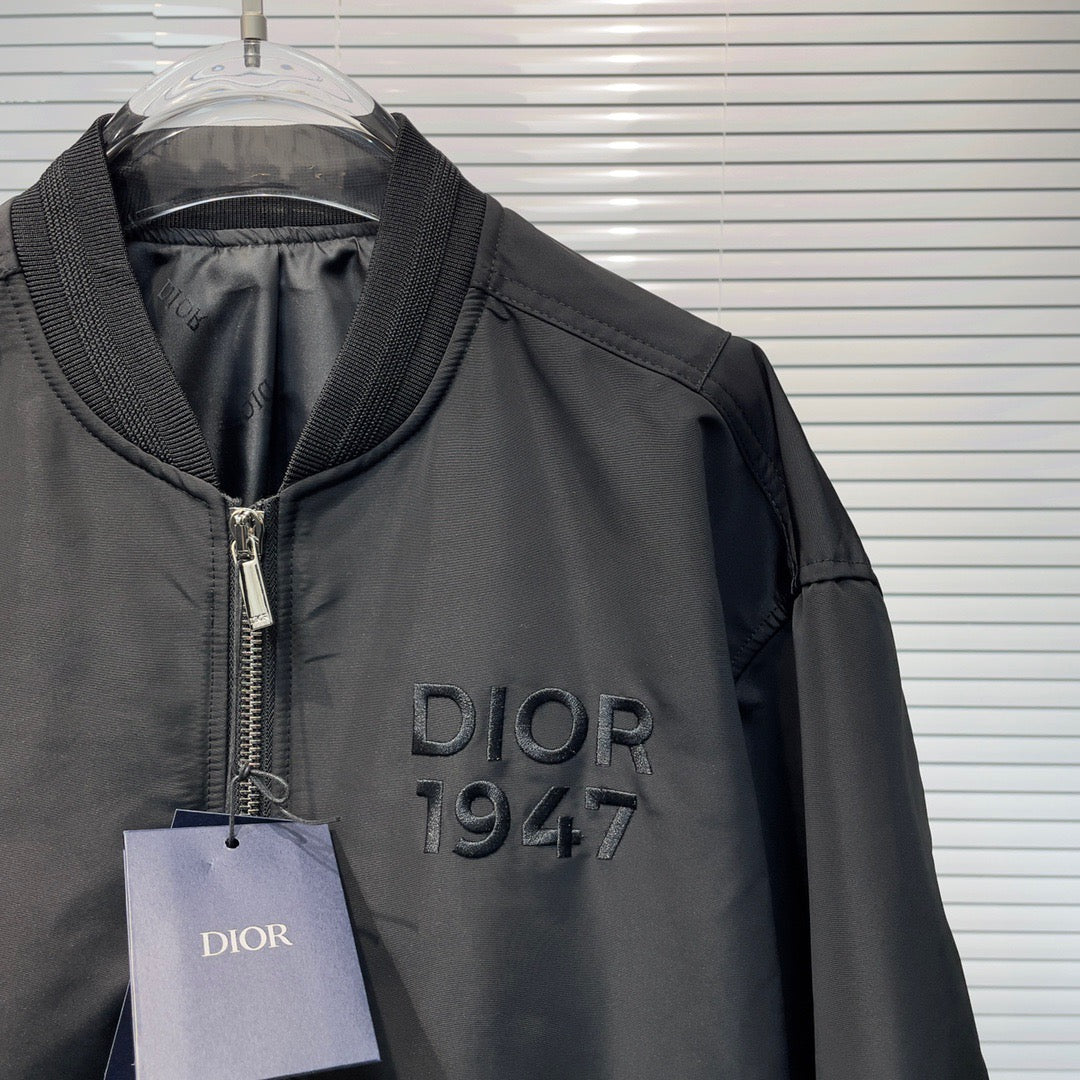 Black Nylon Embroidered Bomber - Men's