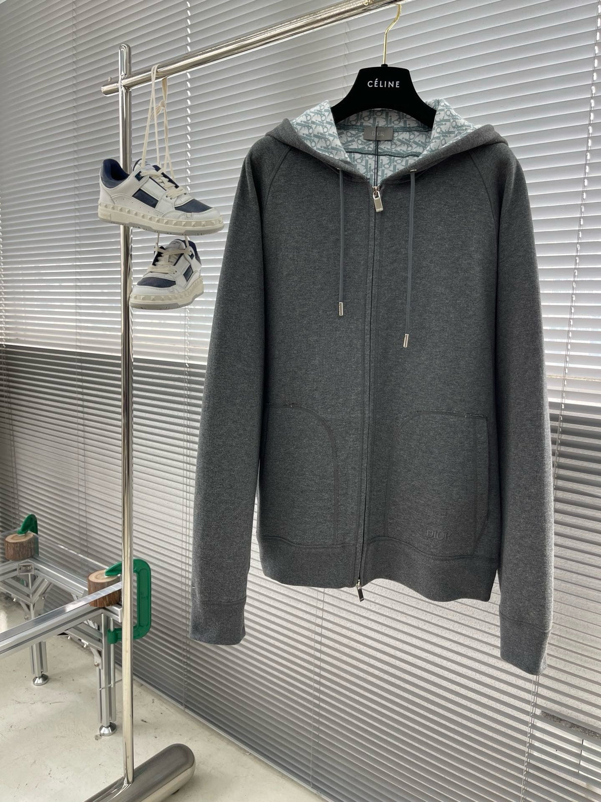 Grey Cotton Check Lined Zip-Through - Men's