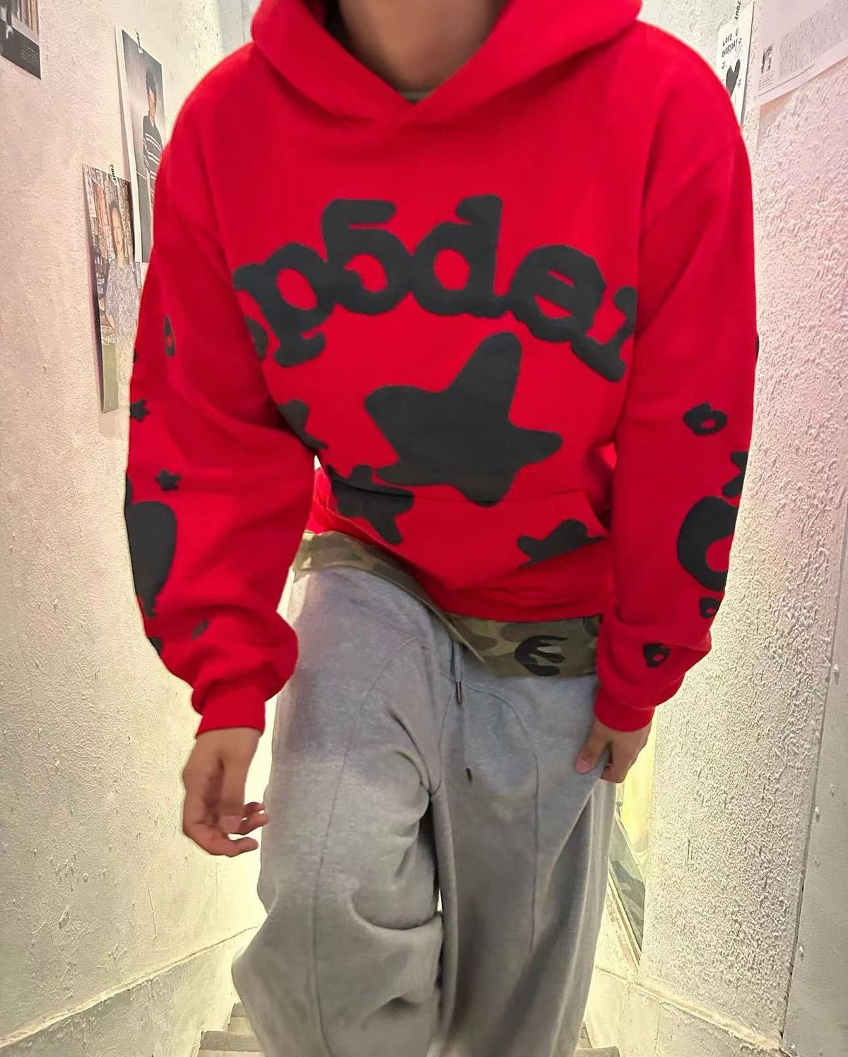 Roter Baumwollpullover mit Sternenprint – Herren