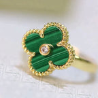 Clover Malachite Ring Gold Diamond – LUX VERSE Luxury Designer Fashion Outlet