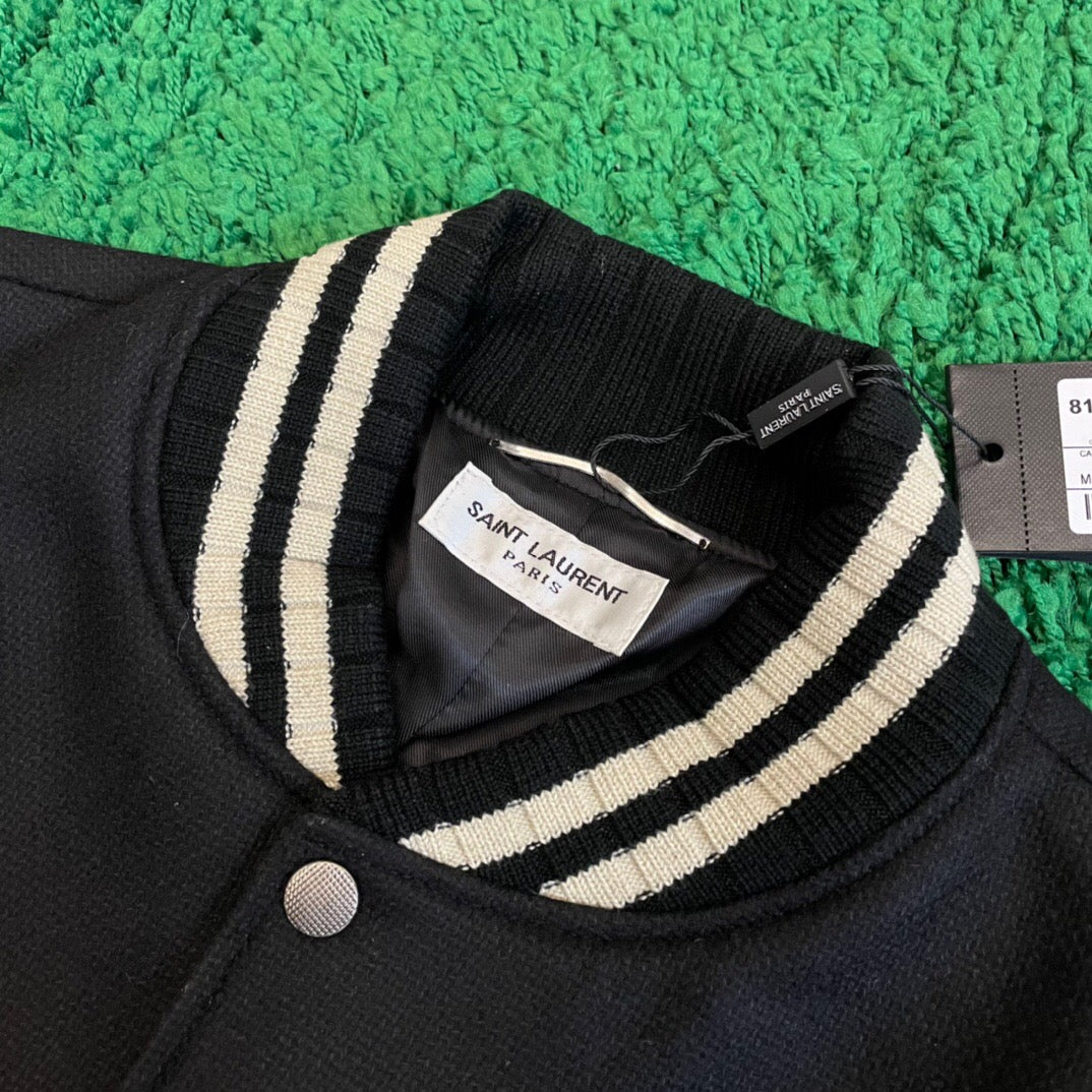 Navy Wool Contrast Trim Varsity - Men's