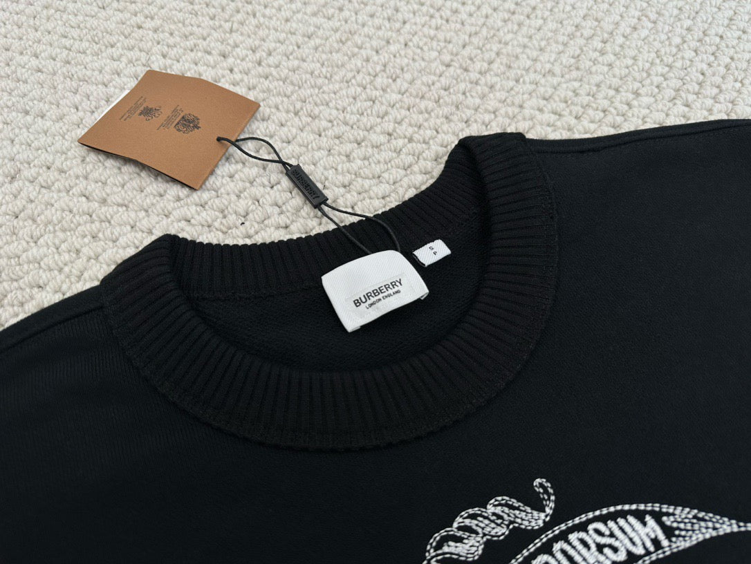 Black Cotton Knight Print Crewneck - Men's