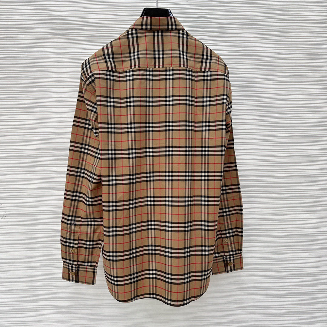 Beige Baumwoll-Langarmshirt mit Vintage Check – Herren