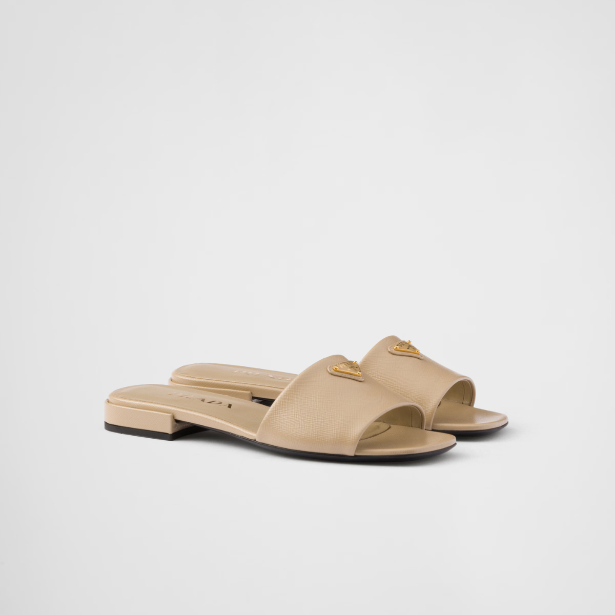 Saffiano patent leather slides – the distinctive crosshatch pattern of Saffiano leather, a signature material – LUX VERSE Luxury Designer Fashion Outlet