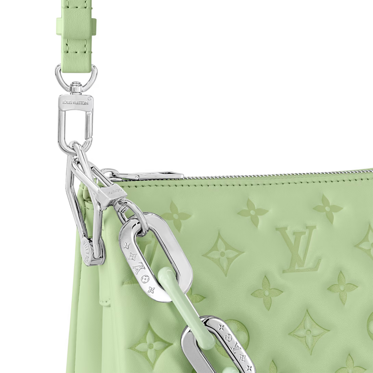 Coussin BB Lambskin Green – a detachable leather strap gives additional carry options – LUX VERSE Luxury Designer Fashion Outlet