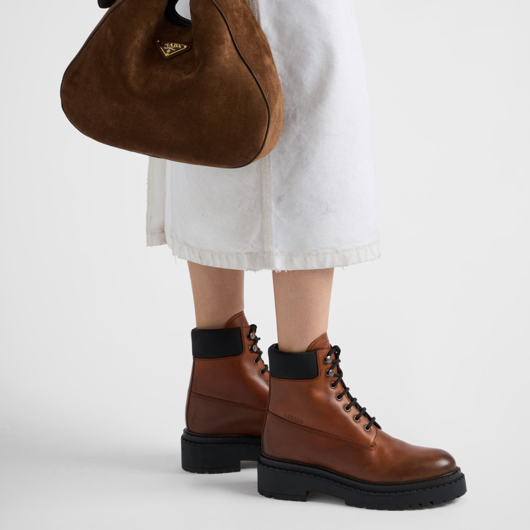 Leather and Re-Nylon booties – leather lining Hot-stamped logo Polyester laces Boot leg: 14 cm Monoblock rubber – LUX VERSE Luxury Designer Fashion Outlet