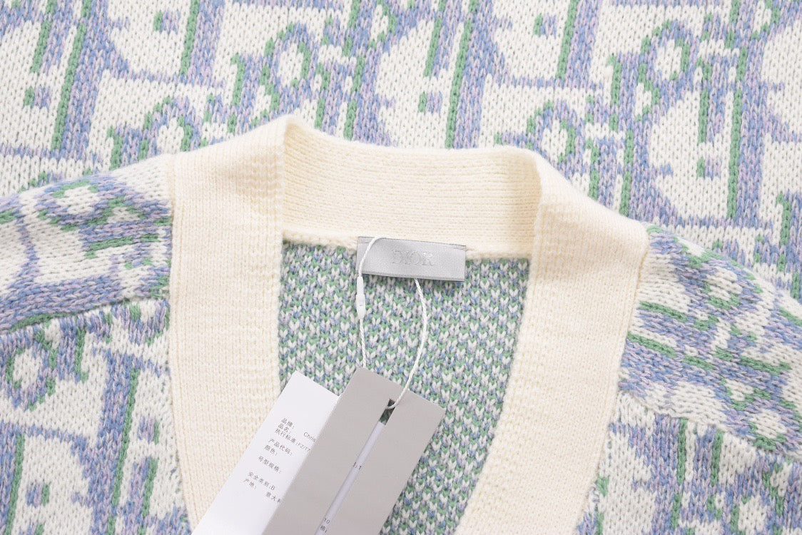 Blue Jacquard Monogram Cardigan - Men's