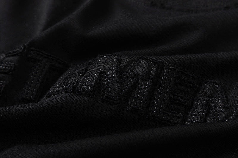 Black Cotton Tonal Text Crewneck - Men's