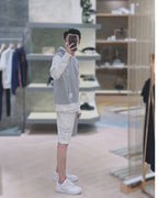 Graue Baumwoll-Fleecejacke mit Reißverschluss und Colourblock-Design – Herren