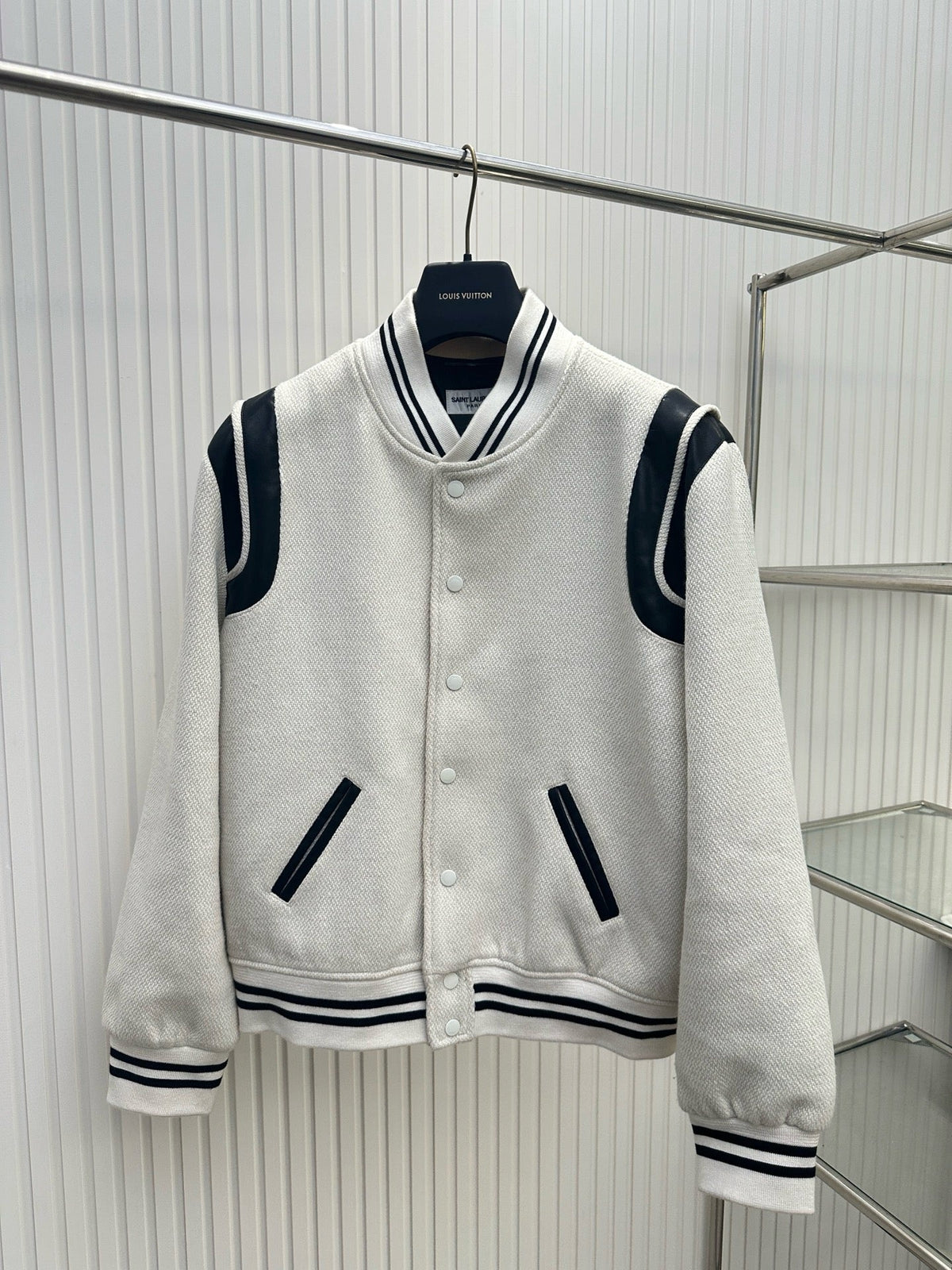 Navy Wool Striped Trim Varsity – Herren