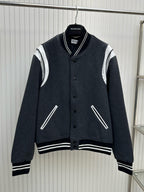 Navy Wool Striped Trim Varsity – Herren
