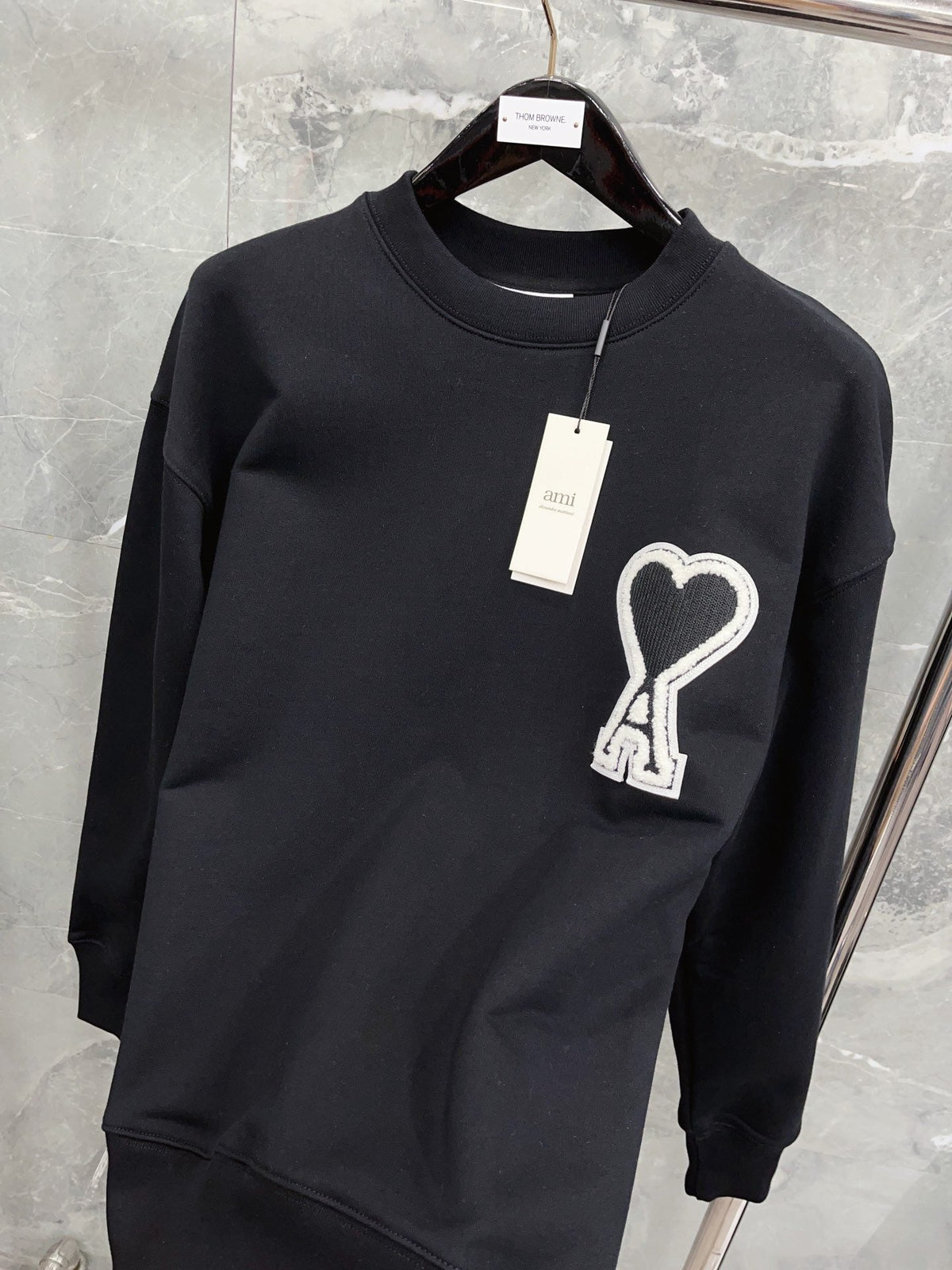 Navy Cotton Heart Logo Crewneck - Men's