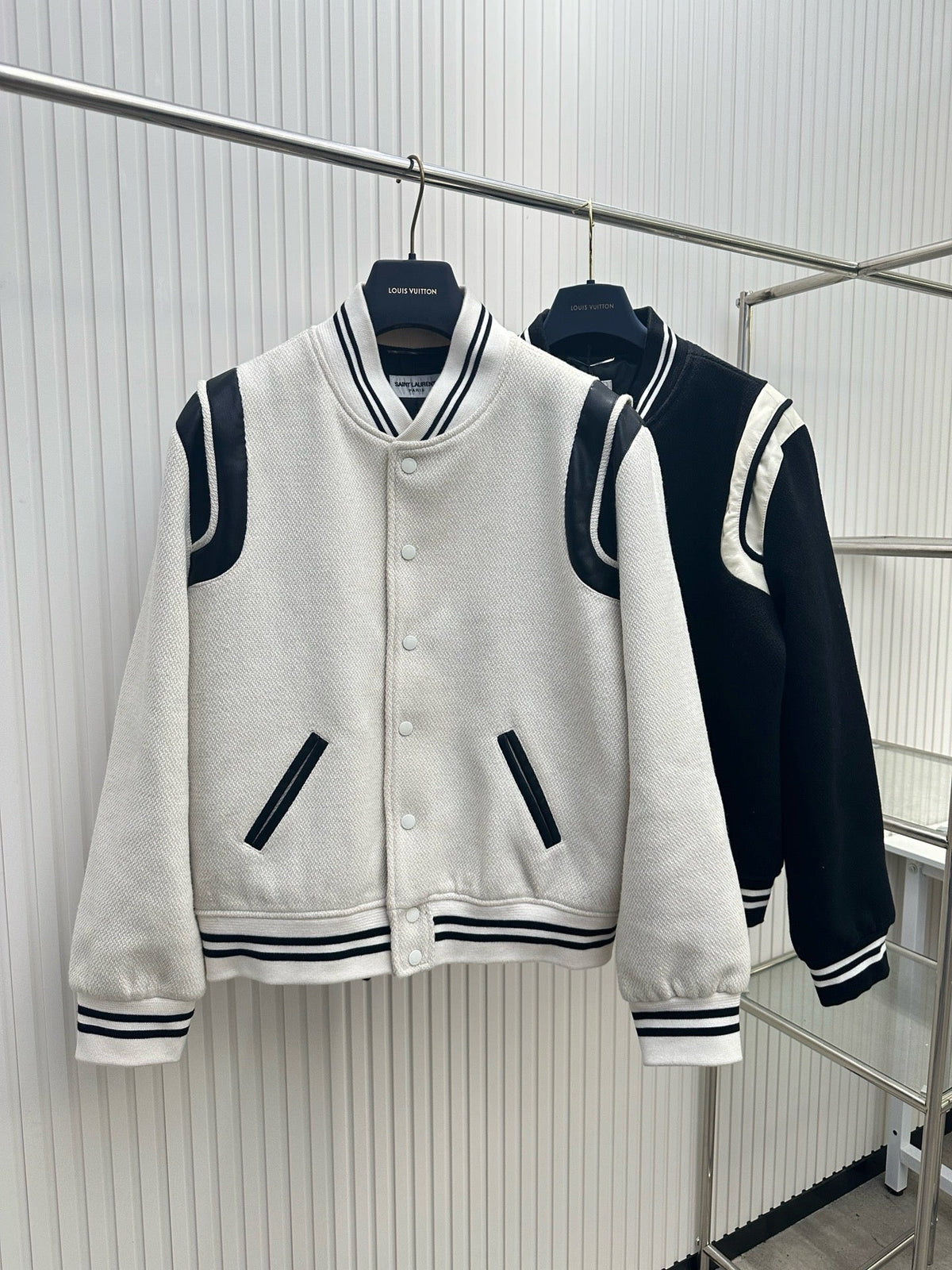 Navy Wool Striped Trim Varsity – Herren