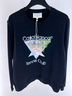 Marineblaues Tennis-Sweatshirt aus Baumwolle mit Grafik – Herren