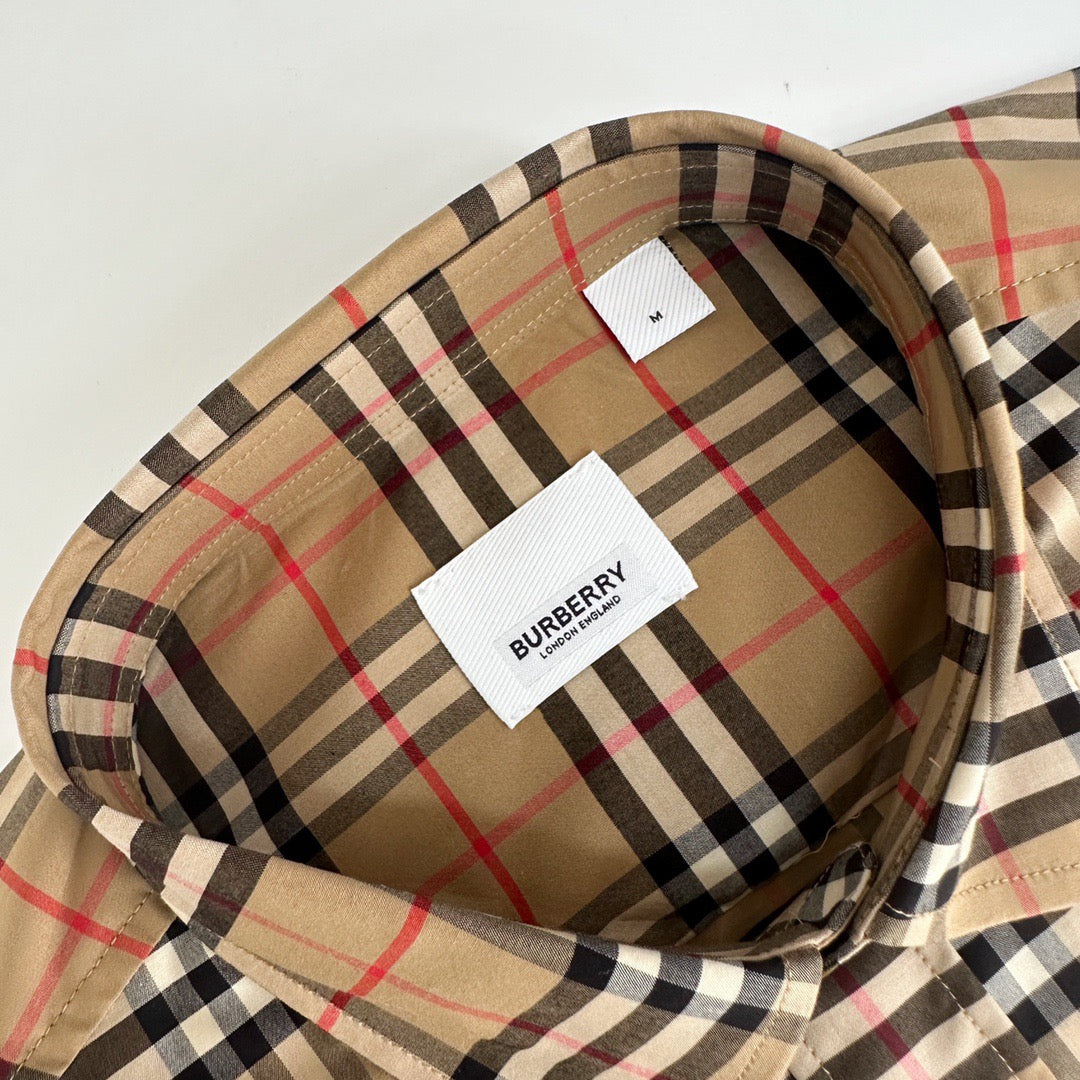 Beige Baumwoll-Langarmshirt mit Vintage Check – Herren