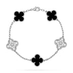 Clover 5 Motif Onyxs Diamond Bracelet Silver – LUX VERSE Luxury Designer Fashion Outlet