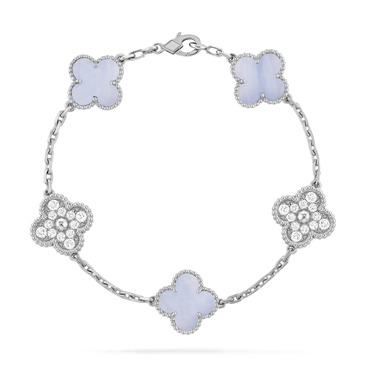 Clover  5 Motif Diamond Purple Chalcedony Bracelet Silver – LUX VERSE Luxury Designer Fashion Outlet