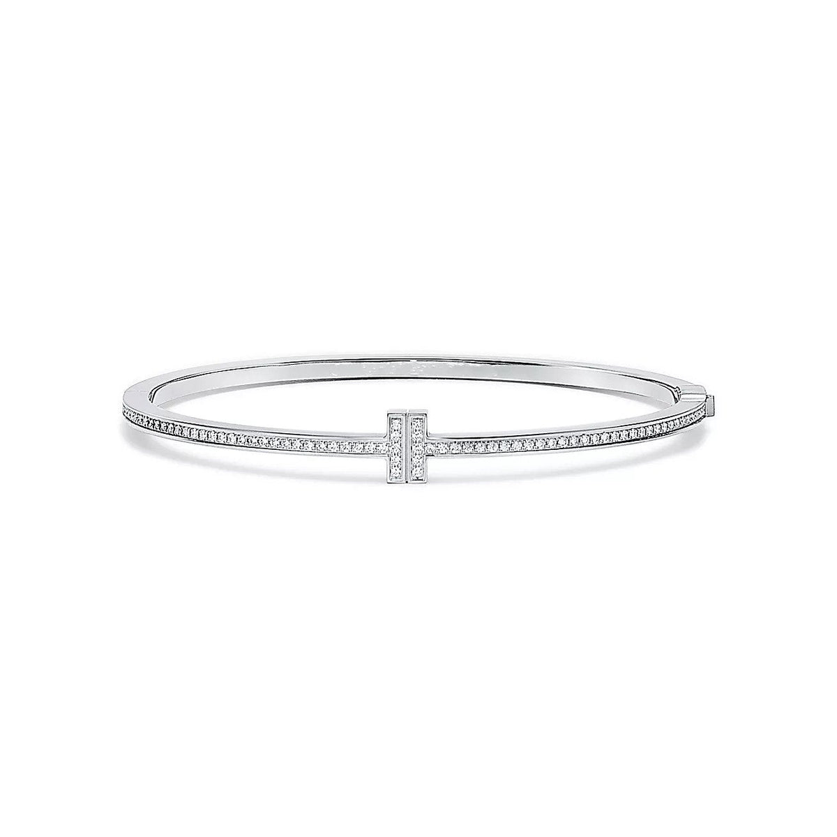 T Bracelet Silver Diamond Paved – LUX VERSE Luxury Designer Fashion Outlet