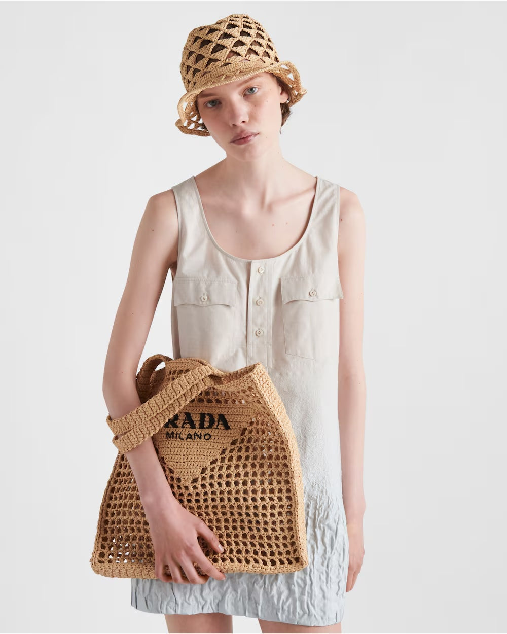 Crochet Tote Bag – raffia-effect yarn Crochet workmanship Embroidered lettering logo on the front – LUX VERSE Luxury Designer Fashion Outlet