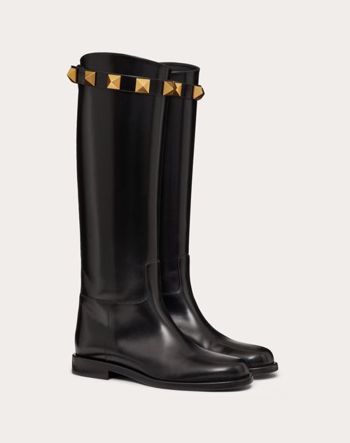 Calfskin Leather Roman Stud Boot 15mm – 0.6 in.- Boot shaft height 41 cm / 16.1 in. in Italian size 37 – LUX VERSE Luxury Designer Fashion Outlet