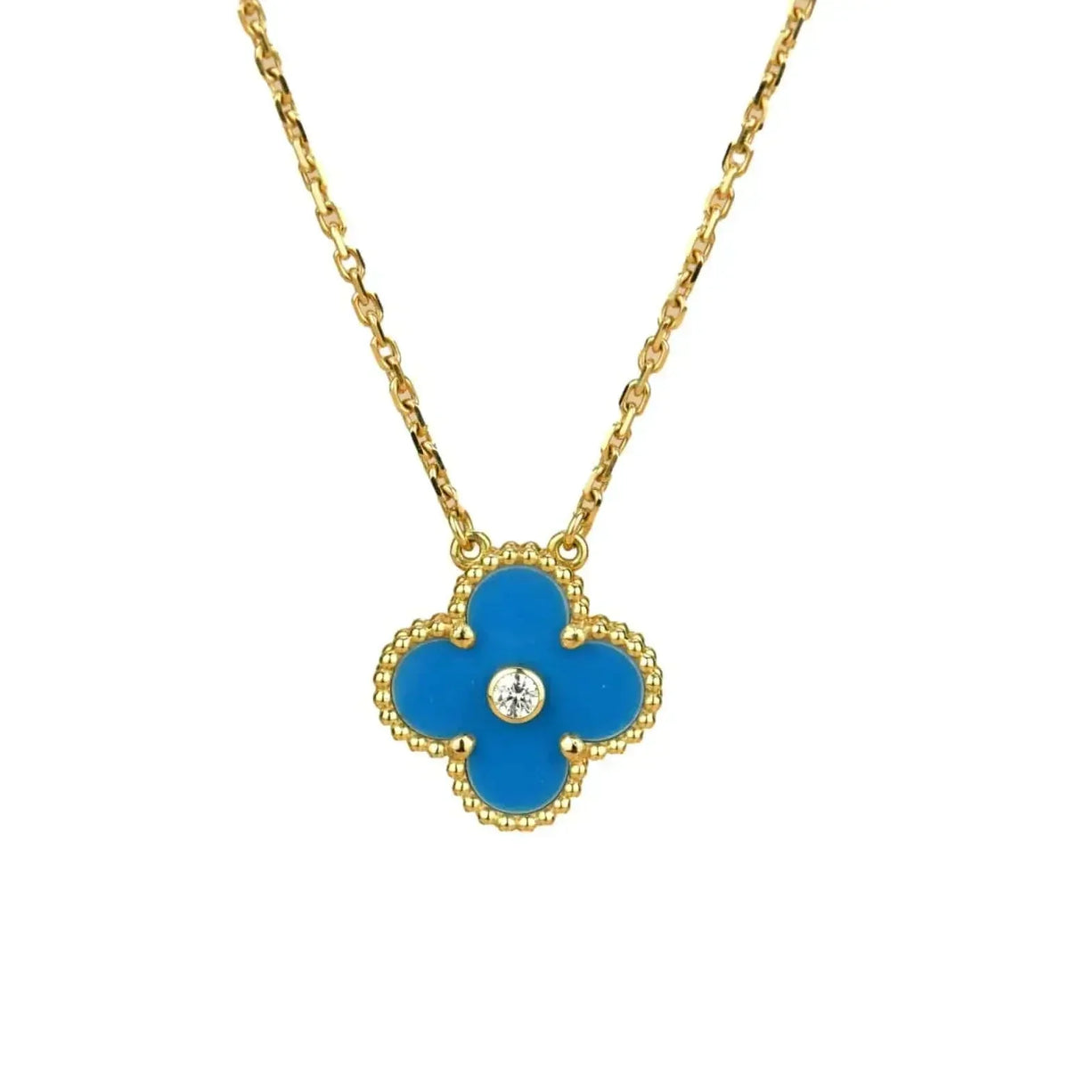 Clover 15mm Diamond and Blue Agate Necklace – LUX VERSE Luxury Designer Fashion Outlet